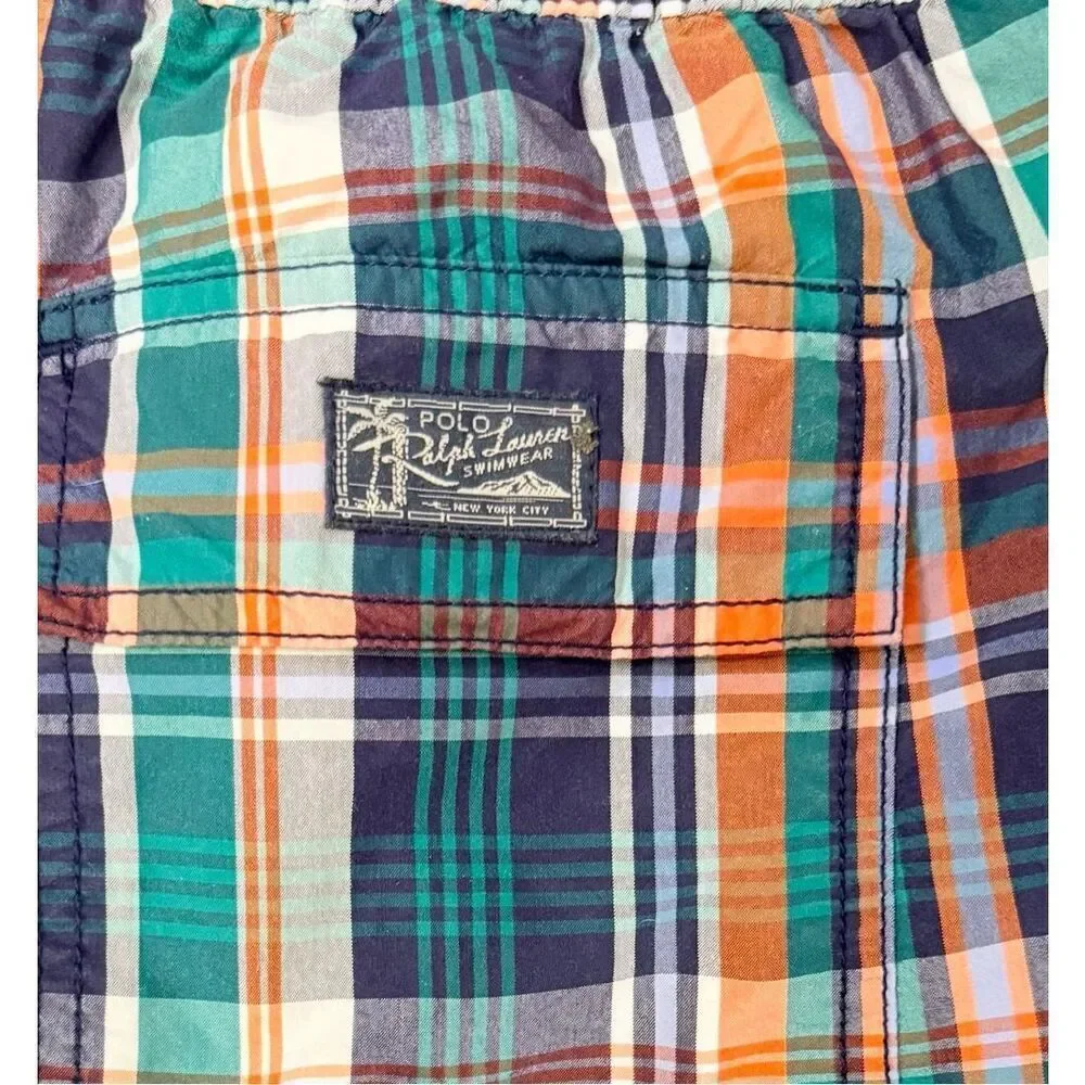 Polo Ralph Lauren Plaid XL Swim Trunks Mesh Lined Drawstring Resort Vacation